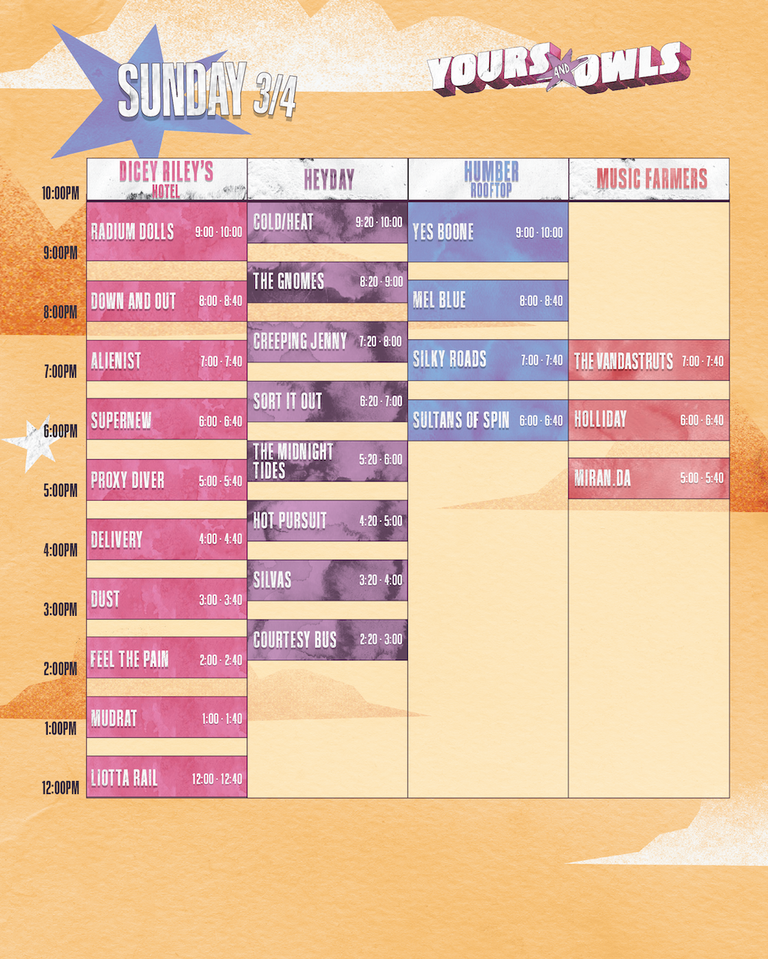 Yours & Owls 2026 Festival Set Times